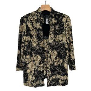 Alex Evenings Womens 2 pc Floral jacket Tank Top size Medium Black Gold sparkle